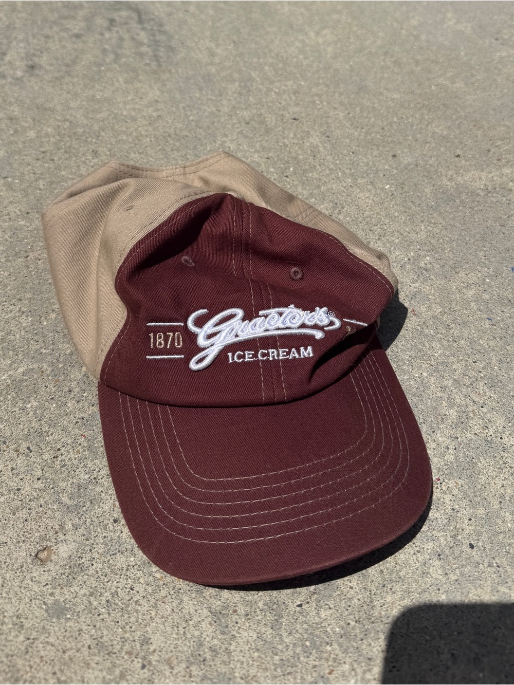 Two-Tone Maroon and Tan Baseball Cap